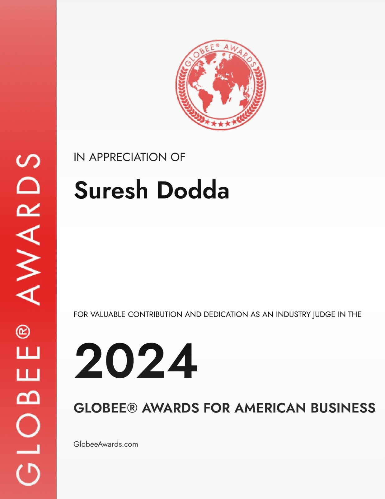 Suresh Dodda Judging for GLOBEE awards